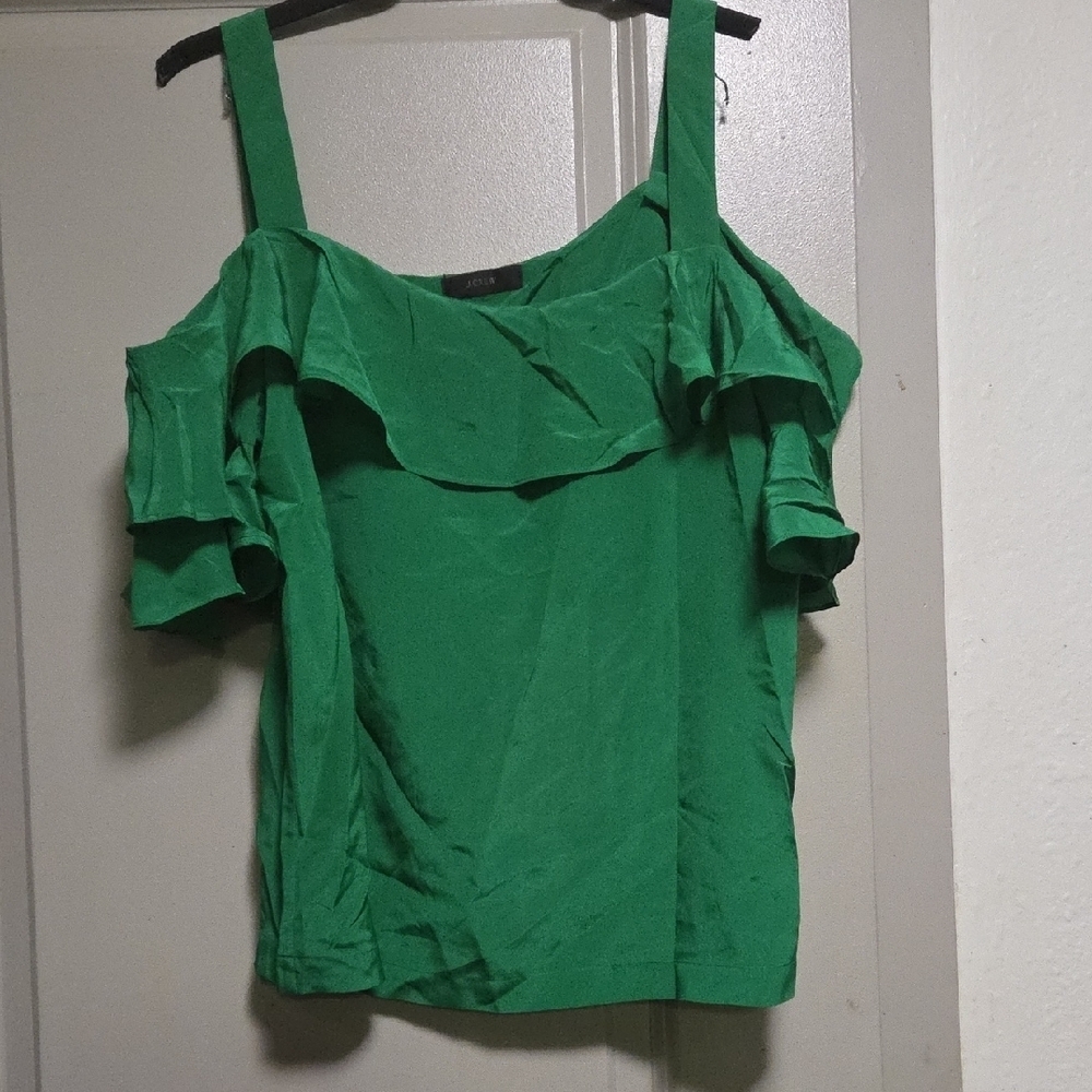J. Crew Vibrant Green Off-Shoulder Blouse